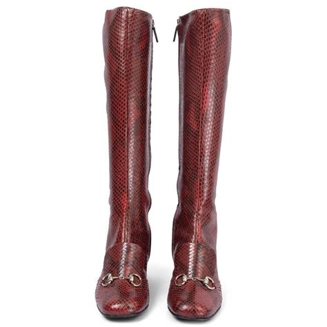 Gucci Lillian Python Horsebit Knee High Boots 